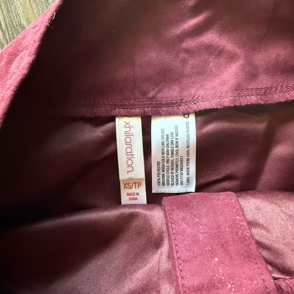 Burgundy Suede Button-Up Skirt with Scalloped Hem - Picture 2 of 3